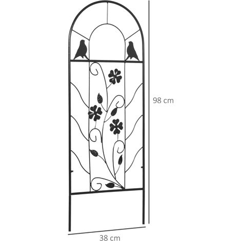 Ensemble de 2 treillis métalliques, décorés d'oiseaux et de trèfles, pour jardin et terrasse, noirs, 38 x 98 cm (1/5)