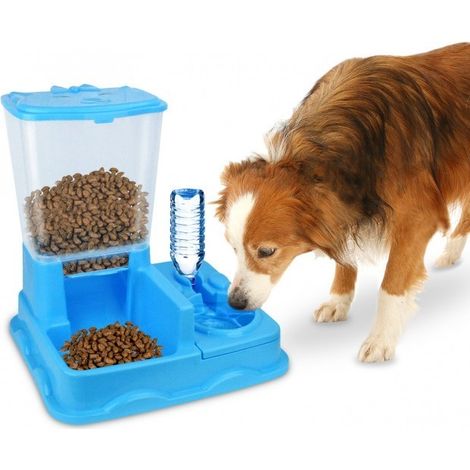 3028 Distributeur automatique de croquettes + eau avec double bol Chien et chat Couleur: Bleu (1/5)