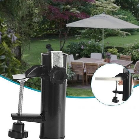ZVD Porte-parapluie de terrasse réglable, porte-parapluie avec vis de verrouillage, support de balustrade, adapté à différentes tailles de poteaux et de tables (1/4)