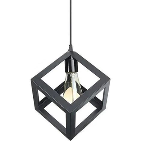 STOEX® Lustre Suspension Industriel E27 Rétro forme Cage Carré Métal pour Cuisine Salle à manger Bar (1/4)