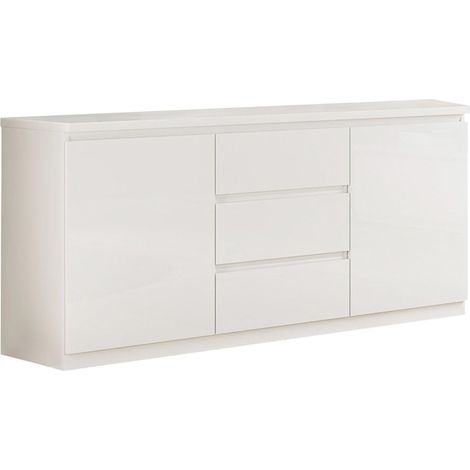 DEYTON - Buffet 2 Portes 3 Tiroirs Laqué Blanc Brillant (1/3)