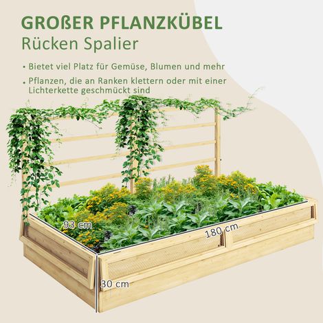 Jardinière surélevée potager herbes aromatiques, résistante aux intempéries, 1 treillis intégré, 183 x 98,5 x 95 cm, couleur naturelle