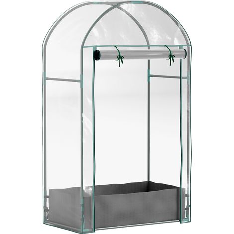 Mini serre de jardin/serre de balcon avec sac de plantation et bâche en plastique renforcé, porte enroulable, transparente (1/5)