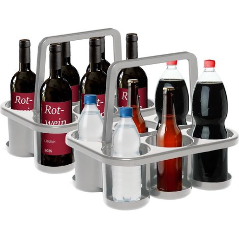 Novaliv Lot de 2 porte-bouteilles pour 12 bouteilles - Maintien stable - Panier à boissons en plastique, empilable, 32 x 23 x 28 cm, argenté - Idéal