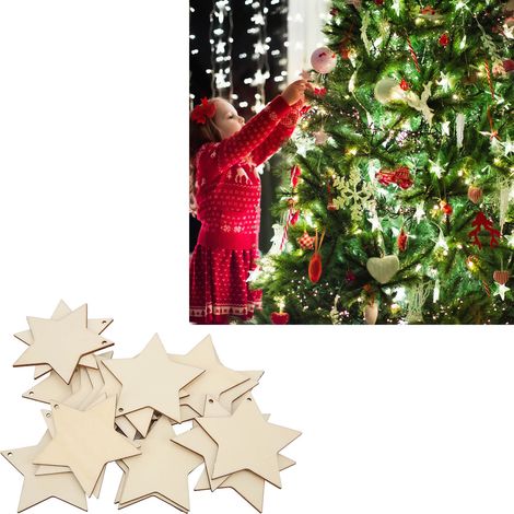 20 Étoiles en Bois Naturel Décorations Sapin Antiallergiques Non Toxiques Durables