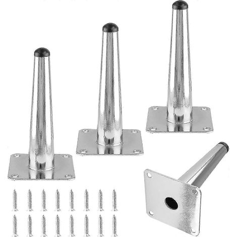 Quatre pieds de meuble de 15 cm, pieds droits fuselés en métal chromé (1/5)