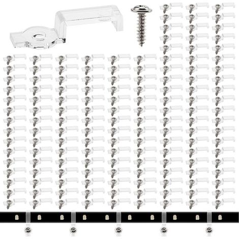150 Pièces 10mm Clips Bande Lumineuse, Clip de Fixation Ruban LED, Support Fixation Bande Lumière Clips, avec Vis, pour 10MM Large LED Bande Lumières (Transparent) (1/5)