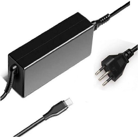Adaptateur secteur compatible USB-C 65 W 5-20 V/3-3,5 A PD3.0 CE FCC RoHS – inclut un câble d'alimentation italien de type L. Dimensions : 106 x 46 x 29 mm (1/4)