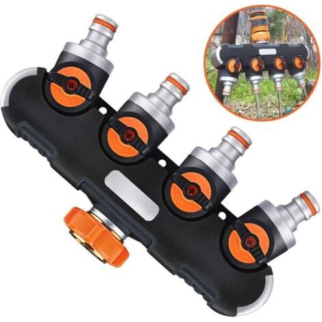 Distributeur Arrosage 4 Voies - Distributeur d'eau 3/4" et 1/2" avec Vanne Robinet pour Connecter Simultanément Deux Appareils, Débit d'eau Réglable, Adaptateur pour Arroser Le Jardin (1/5)