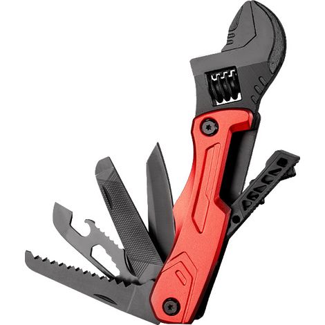 Multi-Outil 6-en-1 Clé à Molette Réglable, Outil de Poche Pliable avec Couteau, Scie, Lime, Tournevis, pour Bricolage, Camping, Survie EDC(rouge)