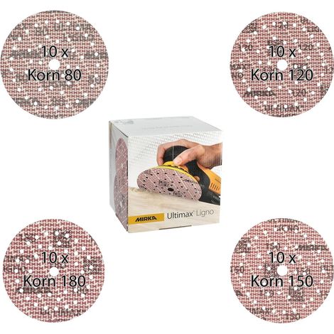 Mirka Ultimax Ligno Klettschleifscheiben Ø 150 mm, Mix-Pack 80/120/150/180, je 10 Stk, 40 Stk, für Exzenterschleifer (1/5)