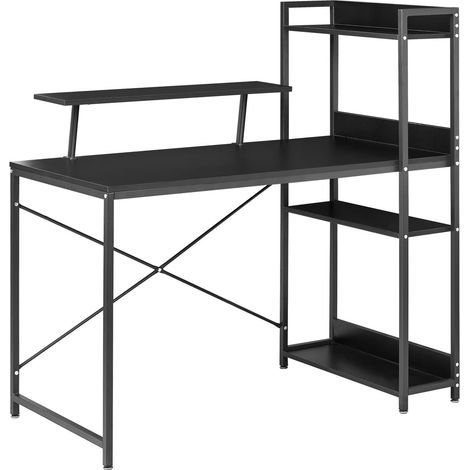Bureau Moderne Structure et Pieds en Fer Thermolaqué Plateau en MDF 5 Étagères Noir Biloxy