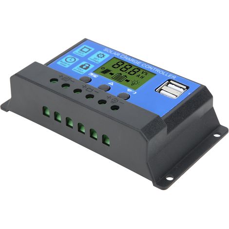 Solarmodul-Laderegler mit LCD-Anzeige, Batterieladesteuerung, zwei USB-Ausgängen (12V/24V, 30A) (1/5)
