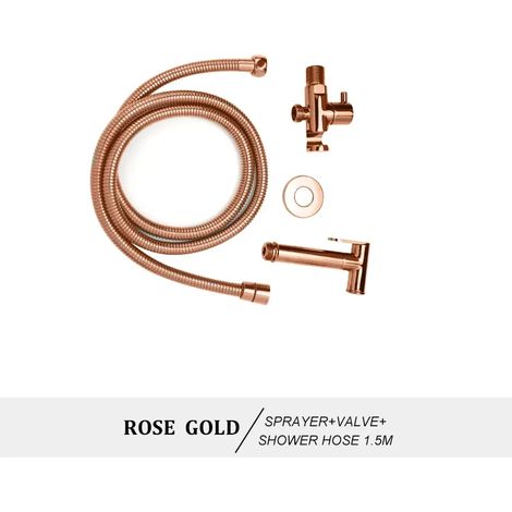 (Or rose type A) Ensemble de douchette WC bidet portable en laiton doré rose, fixation murale, pommeau de douche de salle de bain autonettoyant (1/4)