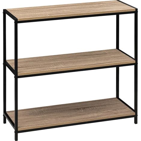 Console en MDF chêne et métal noir - Longueur 80 x Hauteur 30 x Profondeur 80 cm