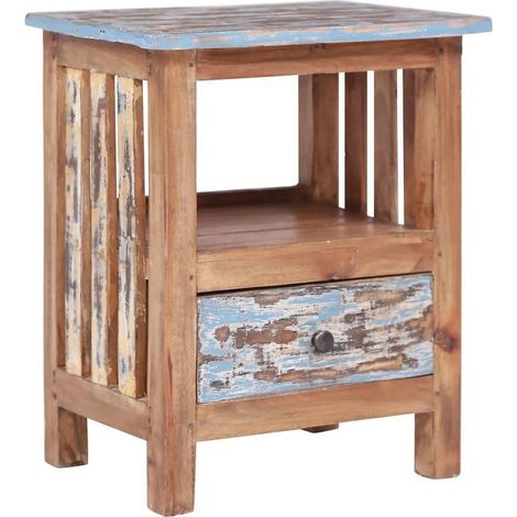 Table de chevet 1 tiroir bois de récupération massif Teref (1/5)