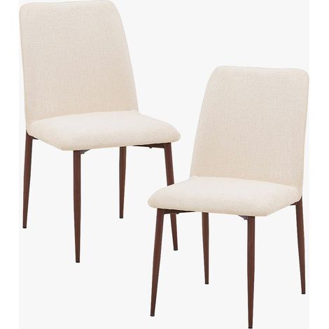 SELIA Lot de 2 chaises en tissu beige pieds couleur bois foncé (1/5)