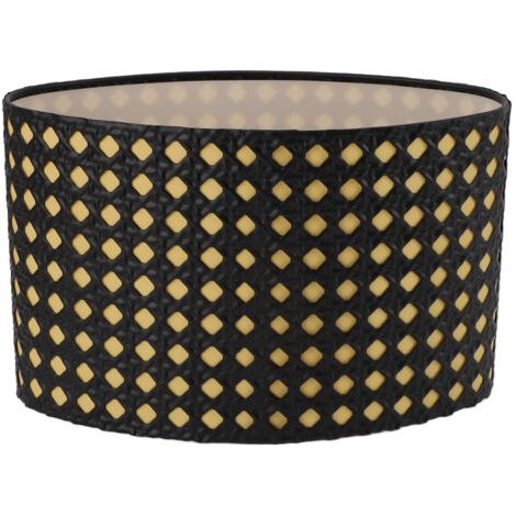 QORVA- Abat-jour de forme ovale en métal creux sculpté, compatible avec les douilles de calibre E27 E14, couvercle de lampe pour bureau, chambre à coucher, salon, doublure noire et jaune (1/5)