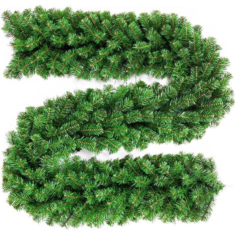 Ghirlanda di Natale artificiale in PVC da 2,7 m, decorazione per interni ed esterni per camino, scala, albero di Natale, giardino (270 punte)