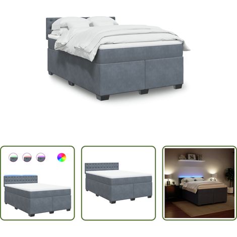 vidaXL Surmatelas - Sommier à lattes de lit et matelas Gris foncé 140x190cm Velours (1/5)