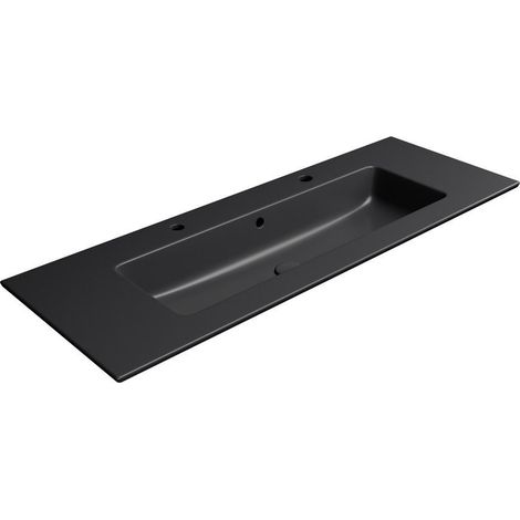 PURA Lavabo double en céramique Slim 122x46cm, noir mat (1/3)