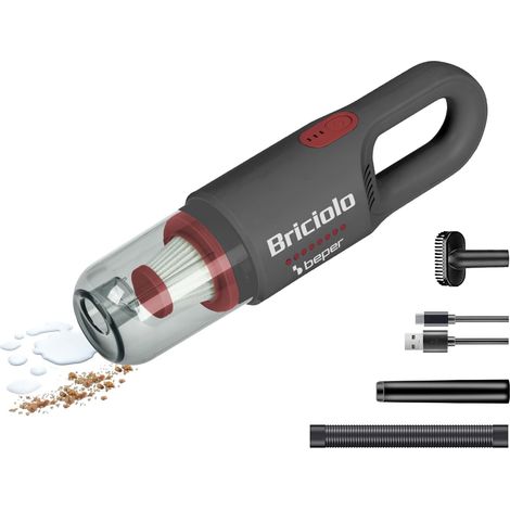 BEPER P202ASP401 Aspirabriciole ricaricabile, 55 W, Aspirabriciole Senza Fili, Compatto e Leggero, Aspira Liquidi e Solidi in Plastica con Filtro Hepa per Macchina o Casa, Capacità 400ml, Rosso/Grigio (1/5)