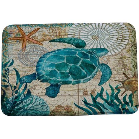 Tapis de porte intérieur/extérieur antidérapant en caoutchouc à motifs de tortues marines, idéal pour la salle de bain ou l'entrée ( (1/5)
