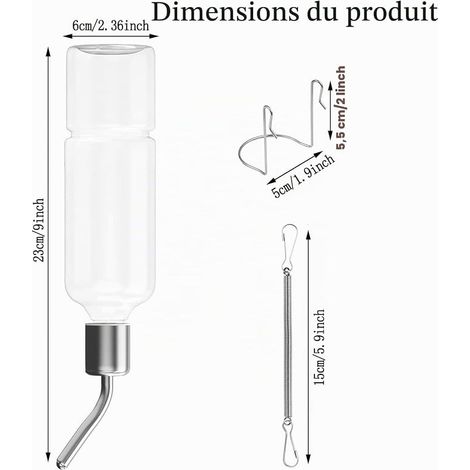 Biberon Lapin, Lapin Deau Distributeur, Biberon Cochon Dinde avec Support, dEau Bouteille pour Abreuvoir Rongeur, Chatons, Chiens, Cochons d'Inde, Hamsters (1/4)
