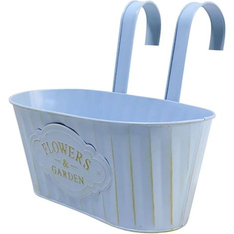 Pots de fleurs à suspendre en fer sur clôture, pots de fleurs à suspendre en métal pour extérieur, clôture de jardin, décoration de balcon (bleu) (1/5)
