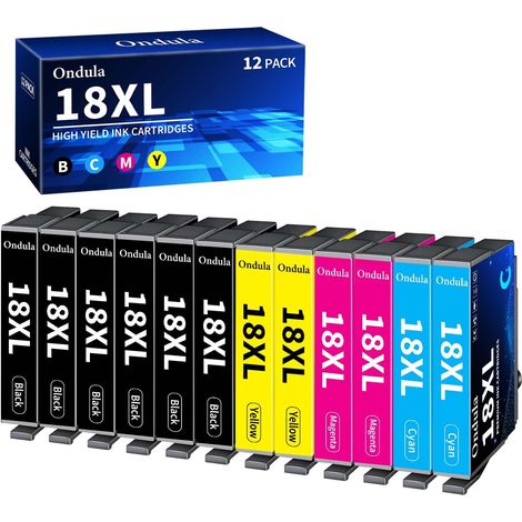 Compatible pour 18XL Cartouches d'encre Multipack Compatible avec Epson 18XL pour Expression Home XP-212 XP-225 XP-215 XP-322 XP-202 XP-205 XP-302 XP-305 XP-312 XP-315 XP-102 (Paquet de 12) (1/5)