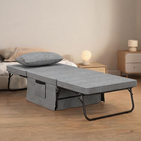 Cadre de lit grigio en acciaio poliestere 188 x 75 x 38 cm (1/5)