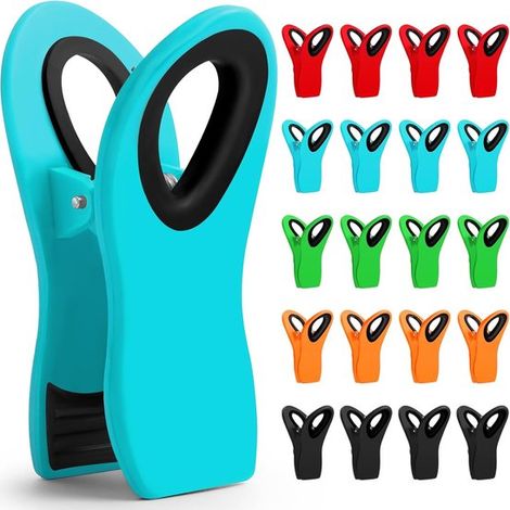 Lot de 20 pinces magnétiques – Pinces de fermeture – Pinces fraîcheur – Pinces à snacks – Pinces pour réfrigérateur – Pour sacs de goûter et d'aliments, bureau et cuisine – Plastique – Orange/Vert gaz (1/5)