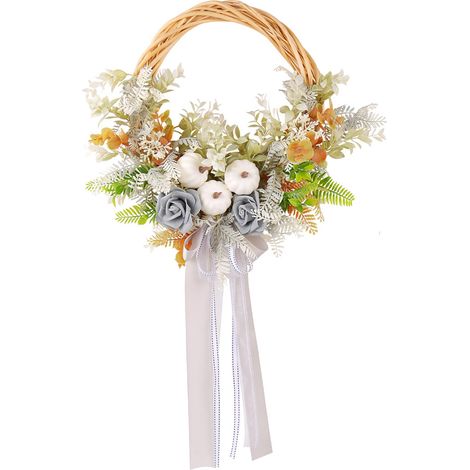 Herbstkranz mit Kürbissen und Schleifen, künstlicher Blumenkranz für die Haustür, Thanksgiving-Party (1/2)
