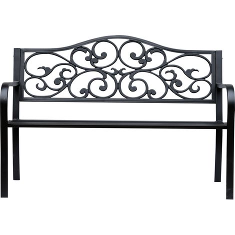 Dreisitzer-Gartenbank für Terrasse und Terrasse, gemütlich-elegant, 127 x 60 x 85 cm, korrosionsbeständiges, epoxidbeschichtetes Metall, schwarz