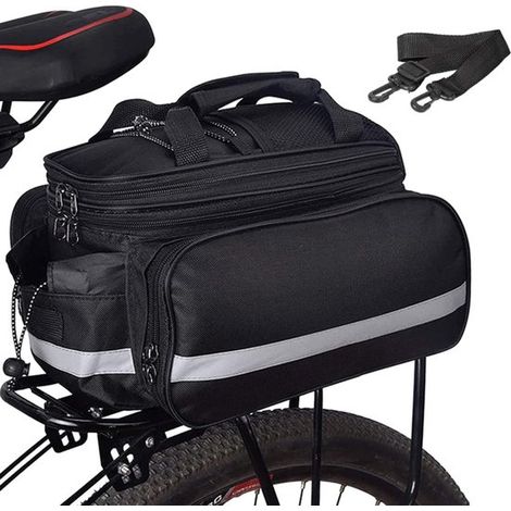 Borsa per bicicletta, borsa doppia per bicicletta, 27 litri, borsa impermeabile per bicicletta, borsa per bicicletta elettrica, borsa per bicicletta con spallacci, facile da installare, nera (1/2)