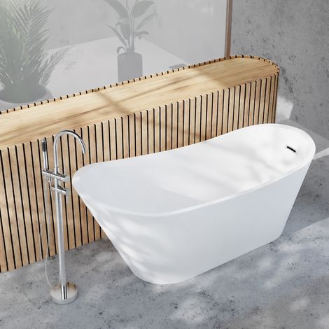 Vasca da Bagno Freestanding Bianca Ovale Moderna 170x75cm - Dalia + Rubinetto (1/4)