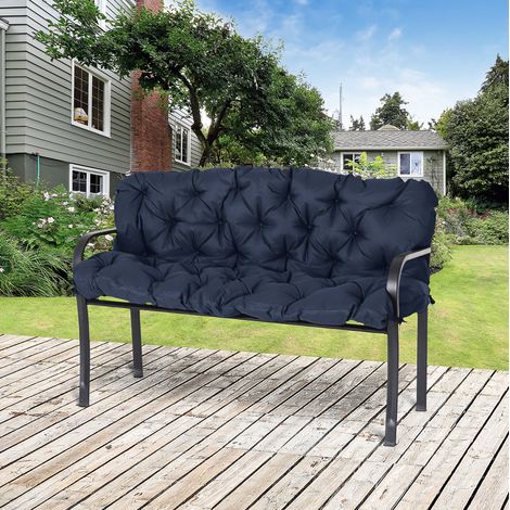 Coussin banc 150x98x8 cm en polyester bleu foncé, avec liens, moderne pour salon FloraGrace (1/5)