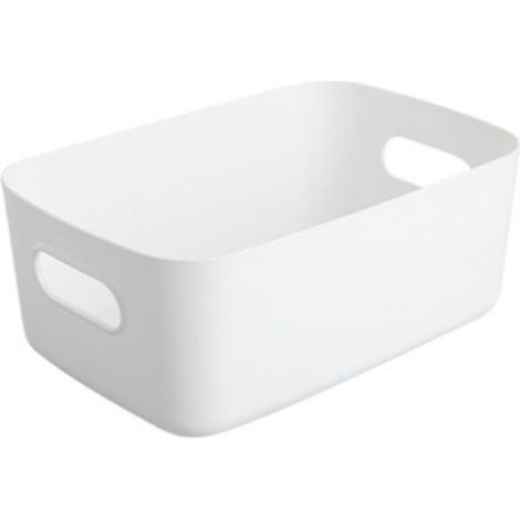Panier de Rangement en Plastique Blanc, Placard ,Bac Blanc Tiroir Salle de Bain avec Anse pour Empilables Cuisine, Chambre, Bureau, 20.5x14 x7 cm (Blanc) (1/5)
