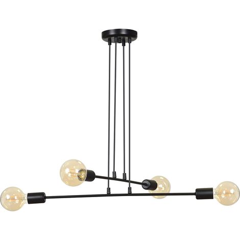 Lampadario Industrial 4 Luci Multiplo In Acciaio Nero A Bracci (1/5)