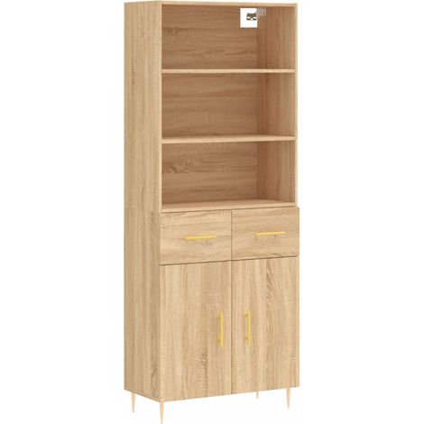 Buffet bahut commode armoire meuble de rangement organisateur cuisine salle de séjour salon haut sonoma 69,5 x 34 x 180 cm bois d'ingénierie marron