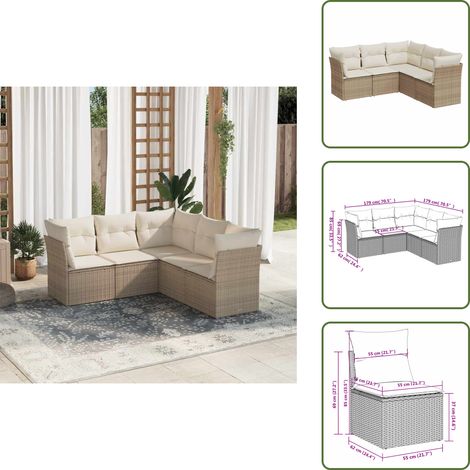 5-tlg. Garten-Sofagarnitur mit Kissen Beige Poly Rattan - Gartensorte - Outdoor Möbel - Lounge Set - Gartenlounge - Rattan Sofa (1/5)