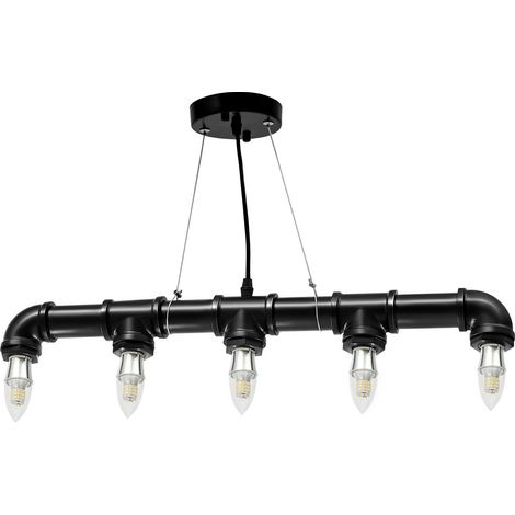 Lampe suspendue rétro E27 Tube d'eau industriel en forme de tube d'eau Plafonnier Edison Rustique Rétro Lumière Pendentif Steampunk Métal Eau Tube Lumineux (1/5)