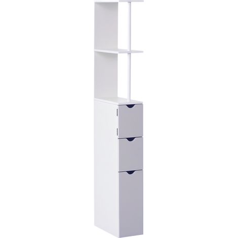 Colonne salle de bain meuble bois économe espace placard étagères tiroirs 15x33x136,8 cm gris clair