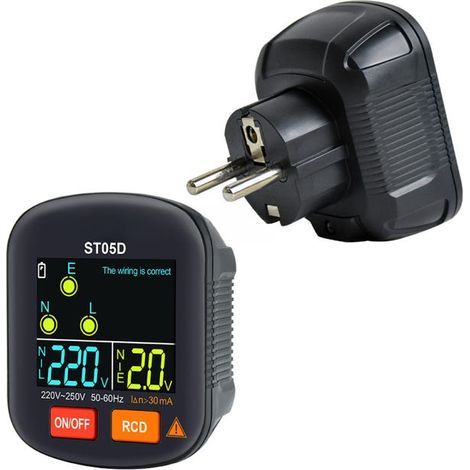 Portable digital socket tester with polarity and phase checking functions and color display. (1/5)