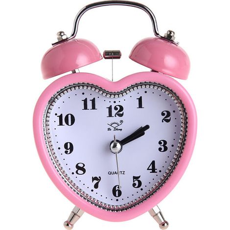 Réveil créatif en forme de cœur silencieux avec veilleuse 7,6 cm double cloche fort réveil silencieux analogique quartz veilleuse alimenté par batterie pour gros dormeurs