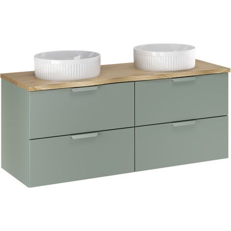 Set da bagno sospeso OSTER 60cm: mobile basso con cassetti verde salvia + lavabo incassato bianco