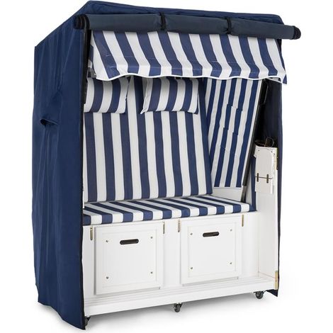 Blumfeldt – Cabine de plage 2 places en bois de pin et rotin PE – Dimensions 118x160x100 cm – Housse anti-intempéries incluse – Confort optimal (1/2)