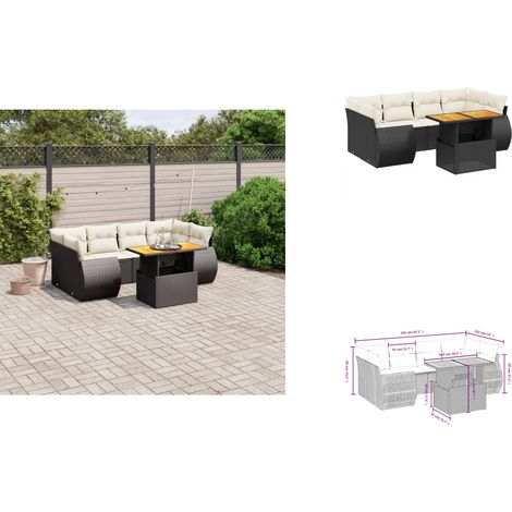 7-tlg. Garten-Sofagarnitur mit Kissen Schwarz Poly Rattan - Gartenmöbel Set - PE-Rattan Möbel - Outdoor Lounge - Gartenlounge - Terrassenmöbel (1/3)