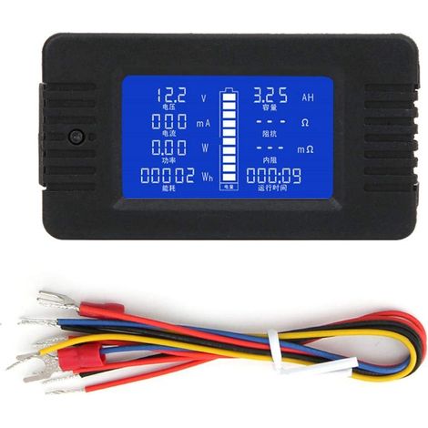 Batteriemonitor, PZEM-015 Multifunktions-LCD-Display, Batterietest, Strom, Spannung, Energie, Impedanzprüfer (mit Drähten), 0–200 V