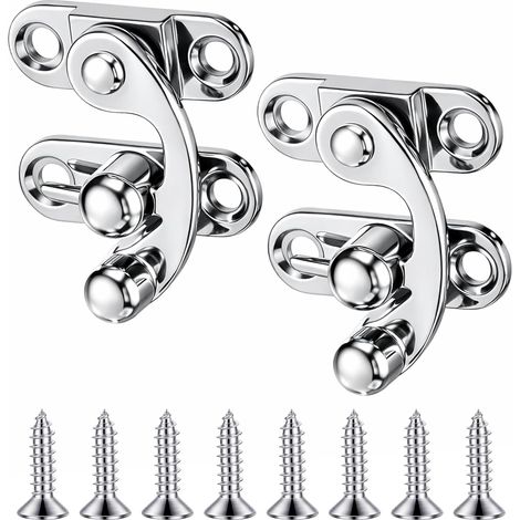 Lot de 2 fermoirs à crochet, alliage de zinc, argenté, 33x28mm, avec vis, pour boîte en bois, coffret à bijoux
